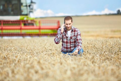 Farmer talking on phone